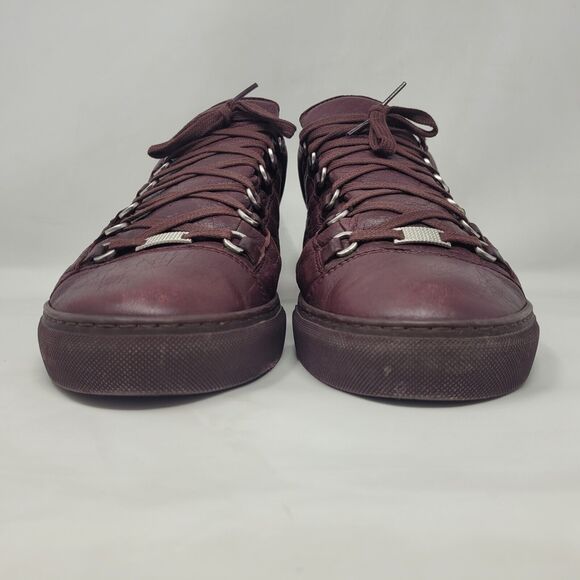 Balenciaga Arena Low Shoes Mens EU45 US12 Burgundy Red Leather Lace Up Casual - Picture 3 of 12